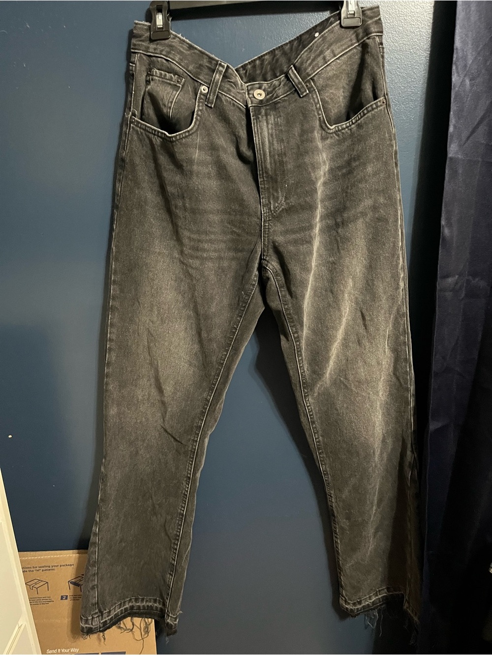 Zara Black Washed Straight Flare Jeans